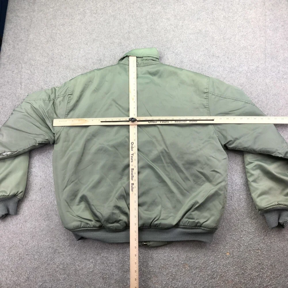 Military Jacket Mens Large Green Nylon Bomber Full Zip Insulated Army Pockets